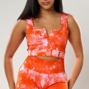 NEW Fem Curves Sunset Orange Allison Ribbed Supportive High Impact Sports Bra
